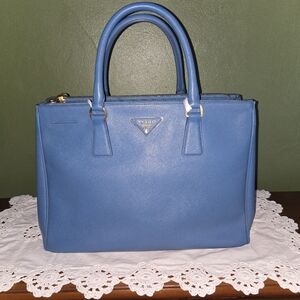 Prada Blue Leather Tote Bag